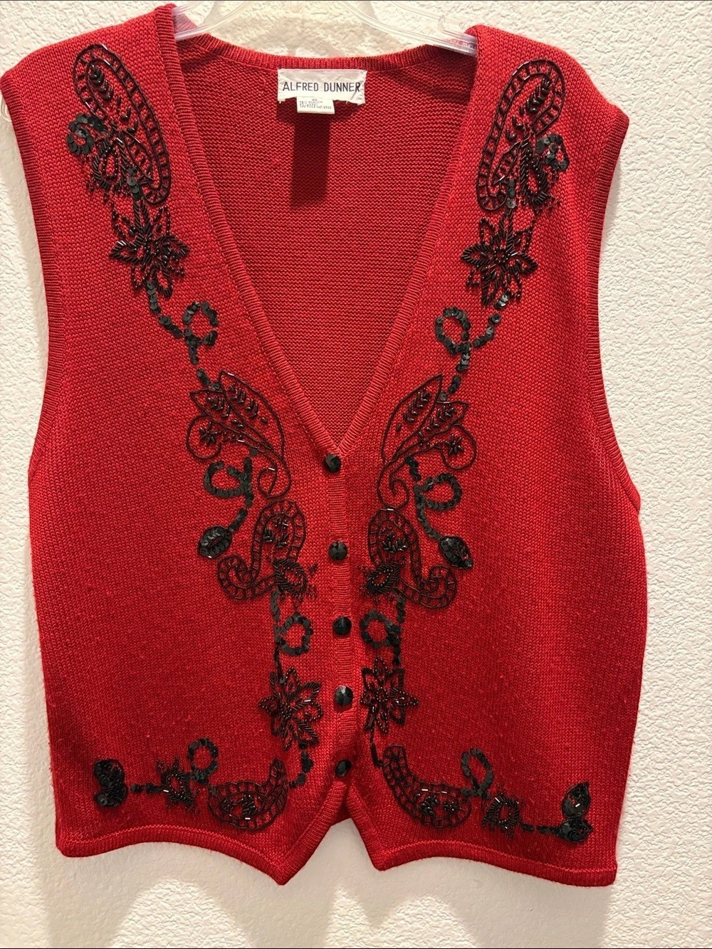 Alfred Dunner Red Beaded V-Neck Sweater Vest XL Like New